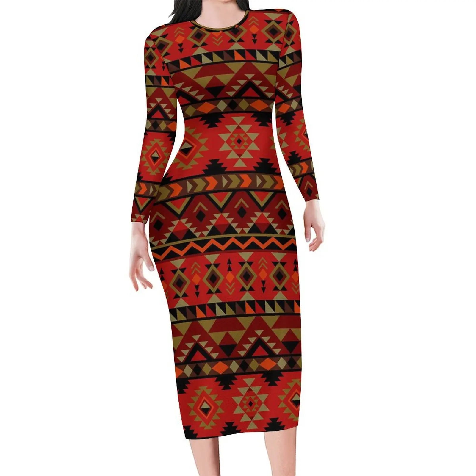 Autumn Long Sleeve African Ethnic Print Bodycon Dress