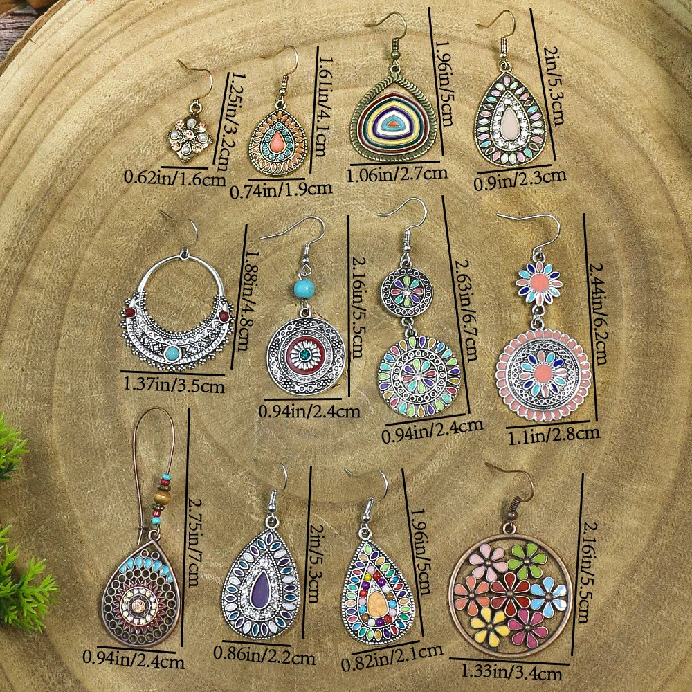 Bohemian Turquoise Vintage Geometric Drop Earrings – Alloy Oil Drop Round Stone Design