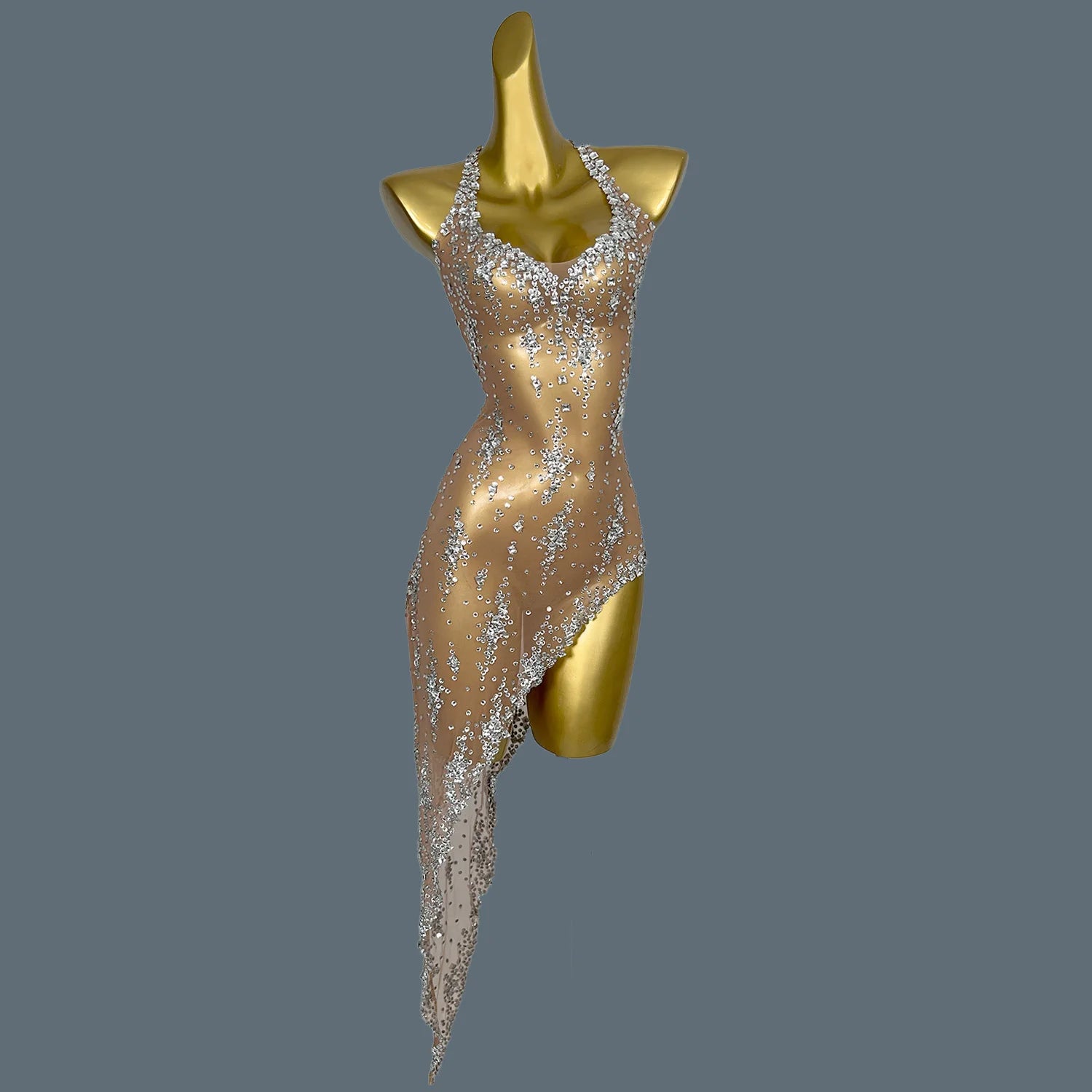 Nightclub Singer Stage Performance Sparkly Rhinestones Dress