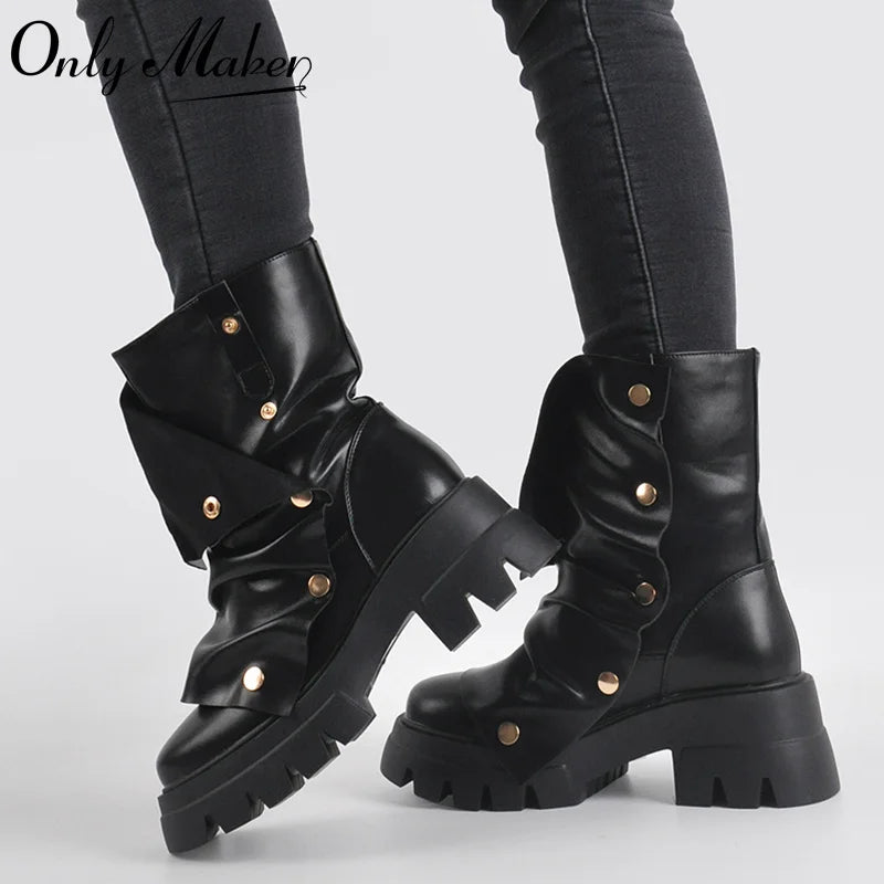 Round Toe Platform Fold Over Boots