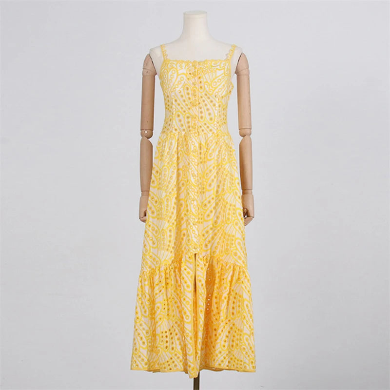 Hollow out Lace Beach Sleeveless Slim Long Dresses