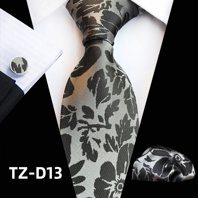 Orange Novelty Ties Plaid Flower Design Wedding Necktie Hanky Cufflinks