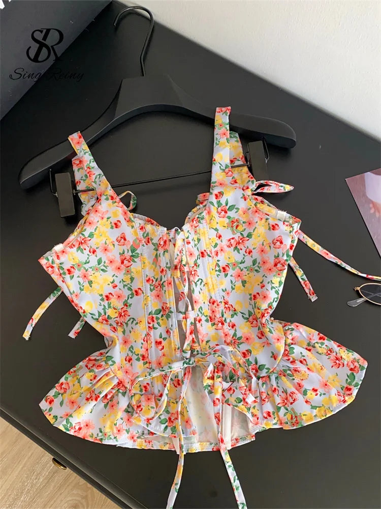 Summer Hotsweet Floral High Waist Corset Top