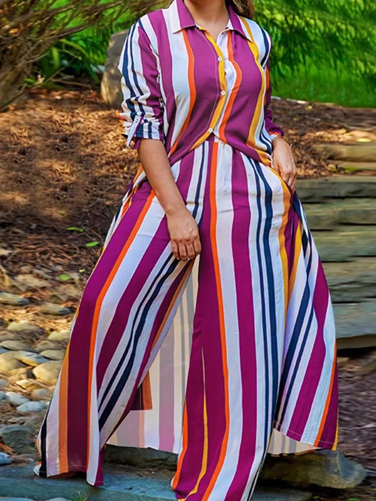 Plus Size Matching Sets Long Shirt Top and Pants Sets