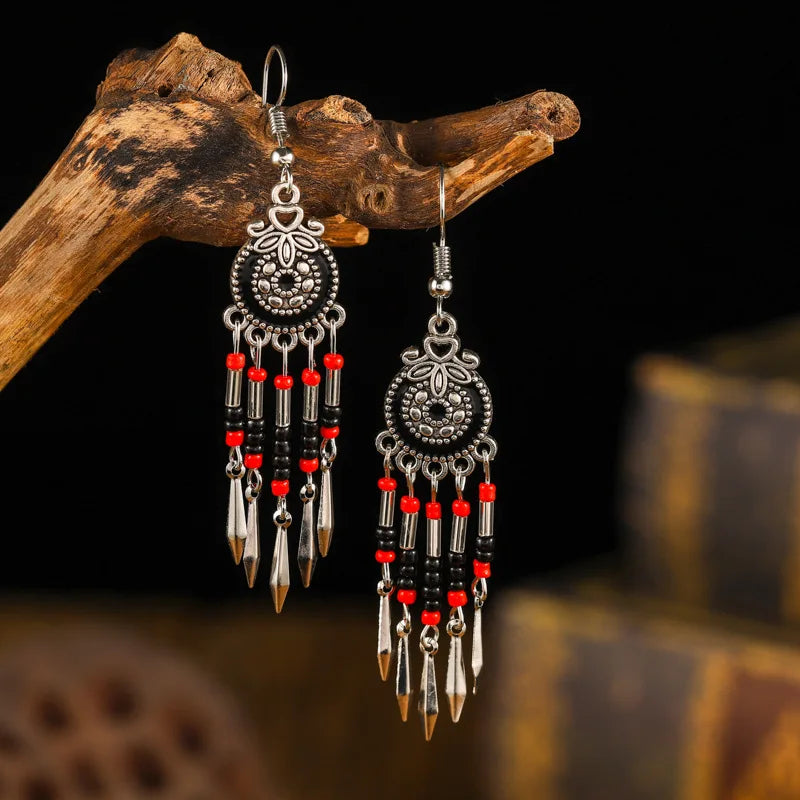 Bohemian Cute Drop Geometric Enamel Handmade Beads Tassel Vintage Boho Earrings