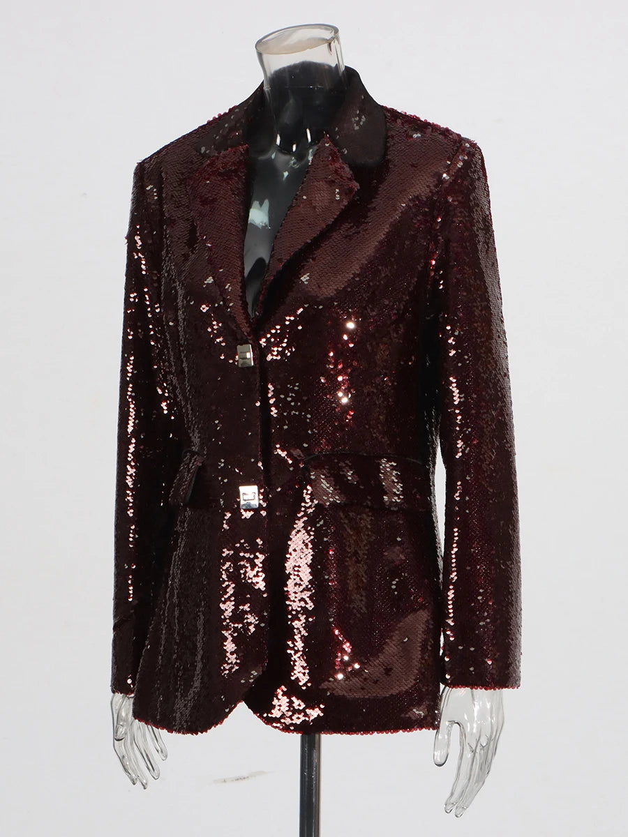 Solid Spliced Sequines Slimming Jackets