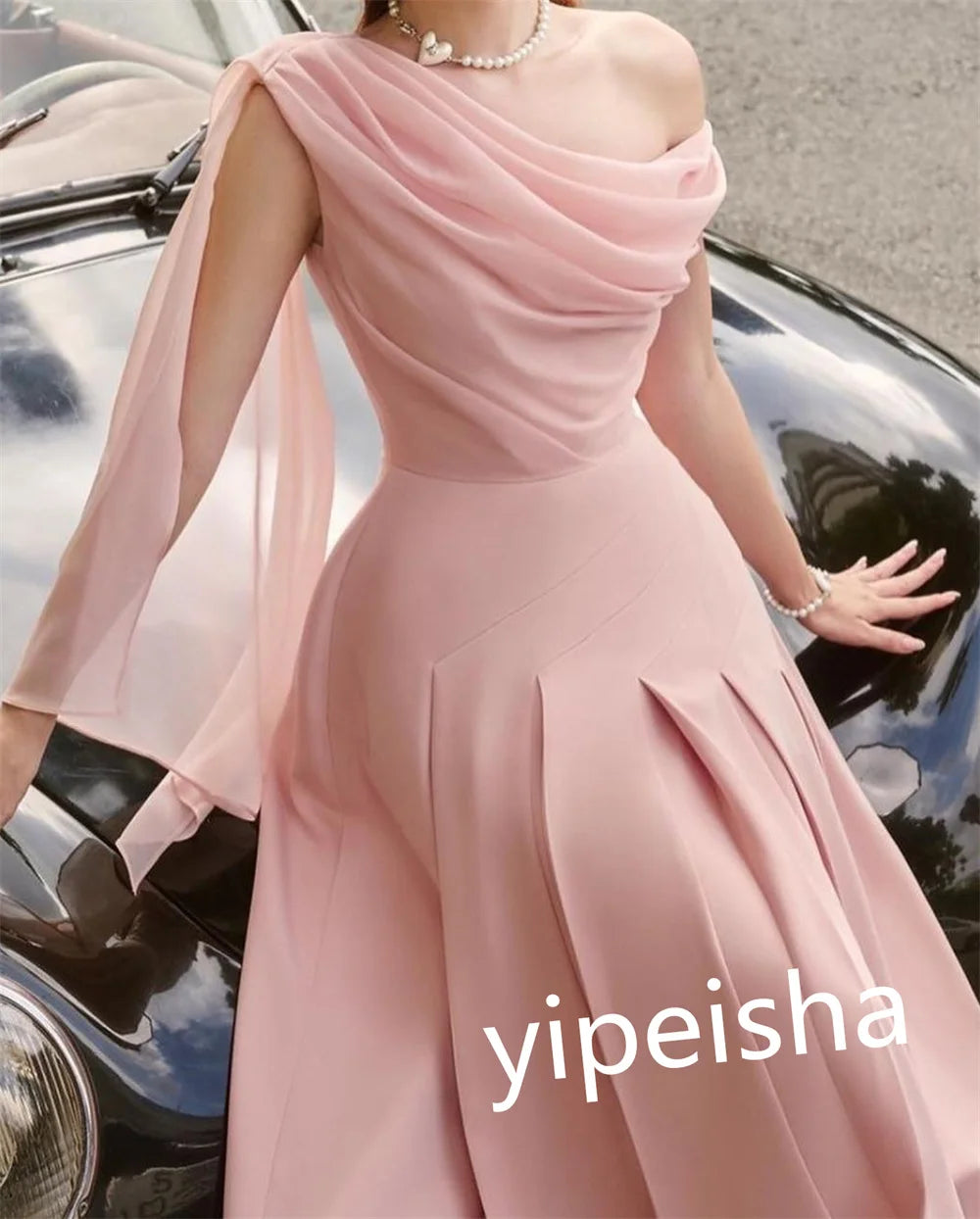 Classic Modern Style Formal Evening One-Shoulder A-line Pleats Dresses