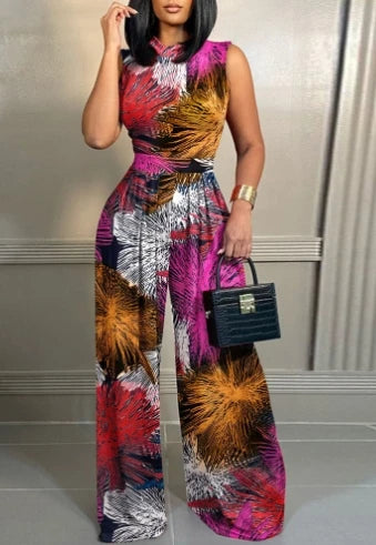 2025 Spring Round Neck Sleeveless Mock Neck Jumpsuit