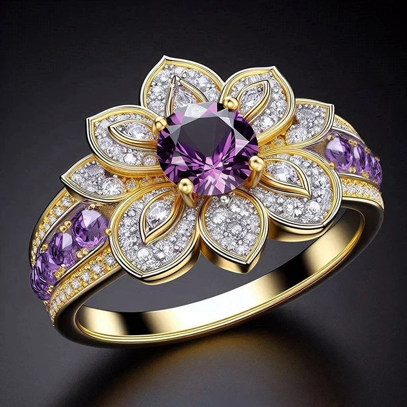 Luxury Two-Tone Purple Flower Ring