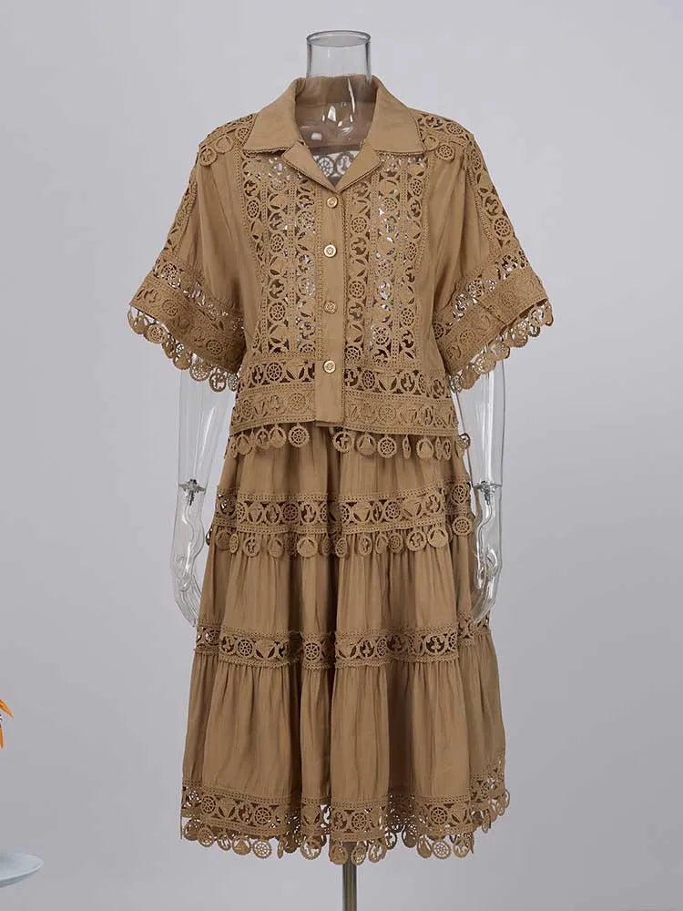 Summer Color Elegant Shirt Skirt Set