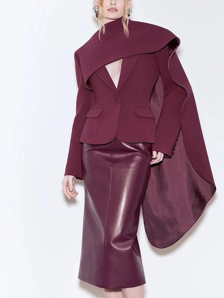 Scarf Collar Long Sleeve Solid Spliced Pockets Jackets