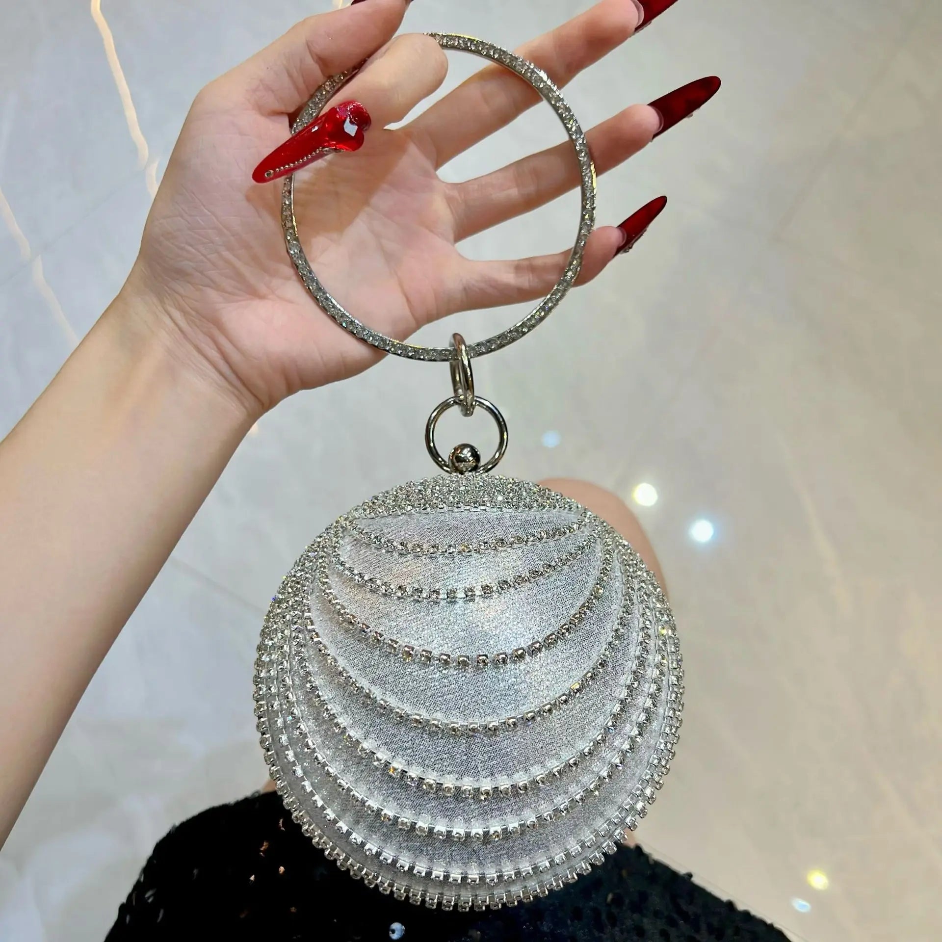 Luxury Women Clutch  Evening Bag with Rhinestone Round Ball Bag
