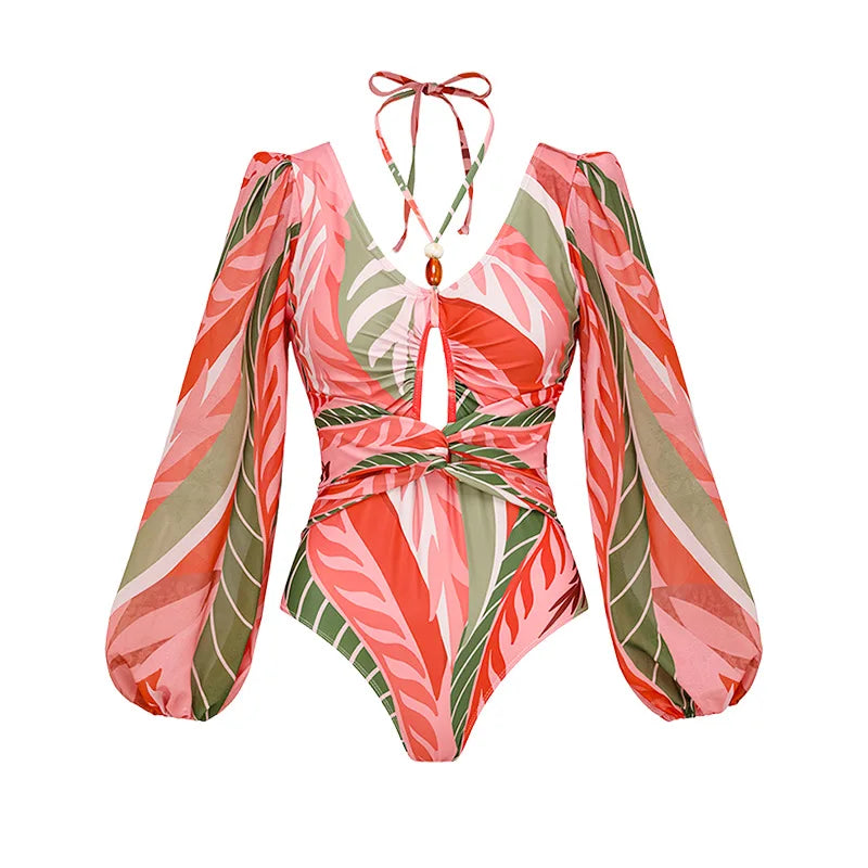 Sexy One Piece Long Sleeve Swimwear And Skirt
