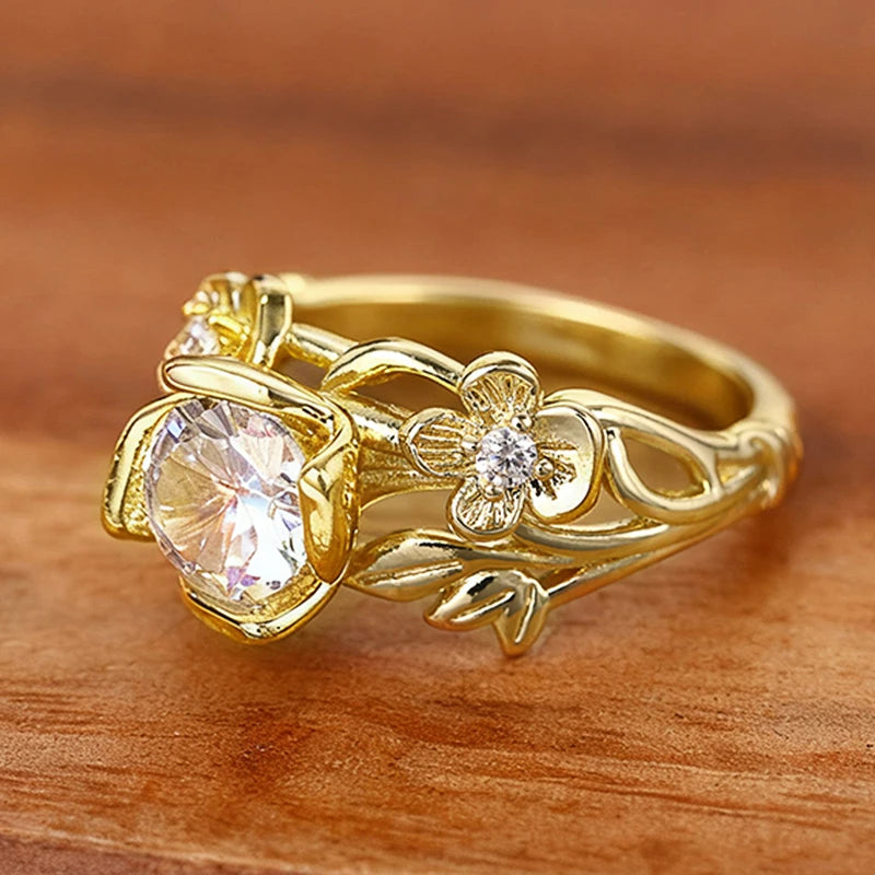Gorgeous Flower Ring Delicate Bright Engagement Jewelry for Women