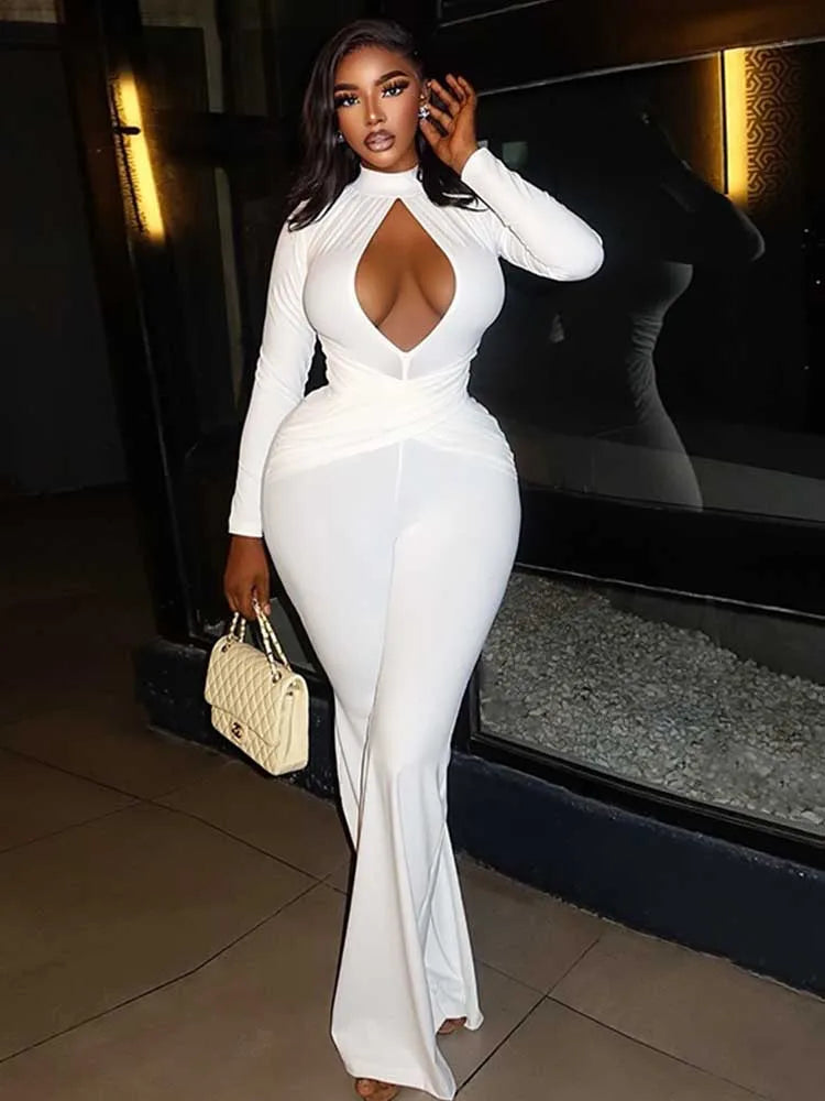 Sexy Long Sleeve Jumpsuit Collar with Cut Out One-piece Jumpsuit