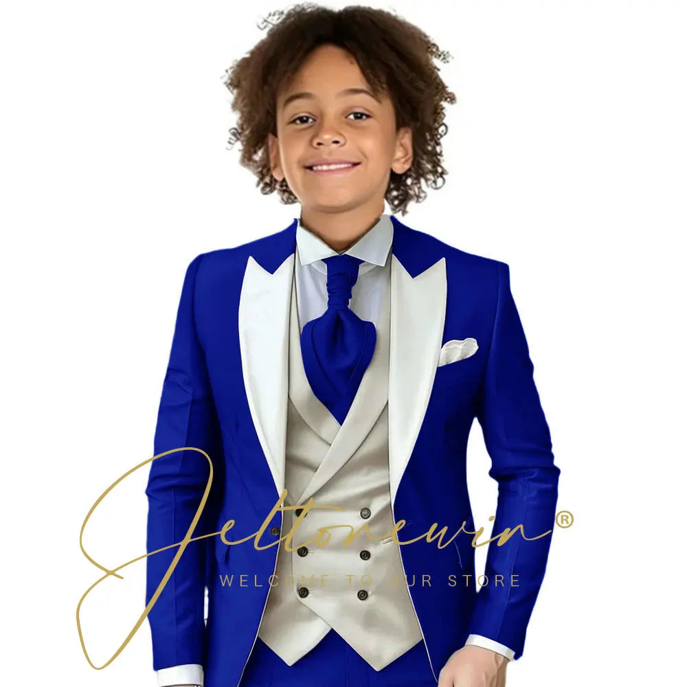 Kids Formal Wedding Suit – Jacket, Pants & Ivory Vest Tuxedo Set
