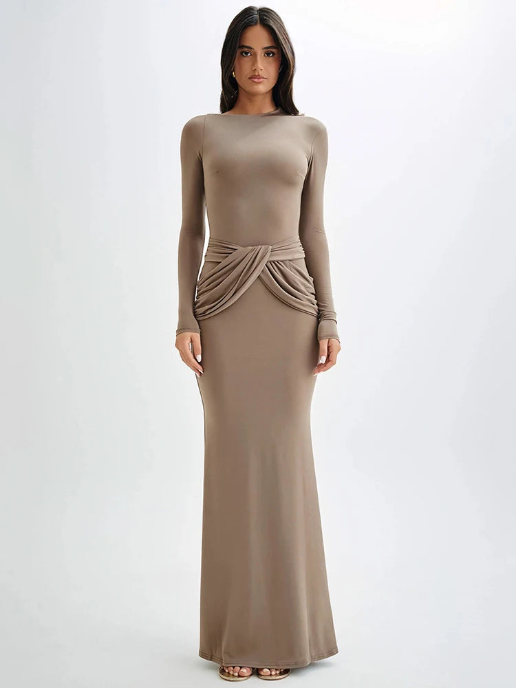 Diagonal Collar Long Sleeve Maxi Dress