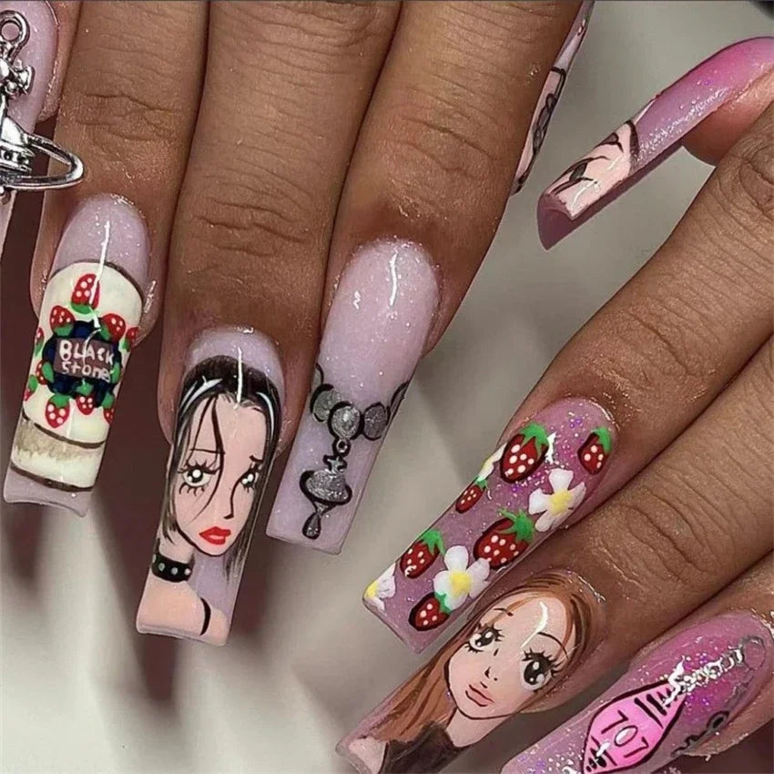 24Pcs/Set French Ballet Fake Nails Art Stars Sky Eyes Wearing False Nails