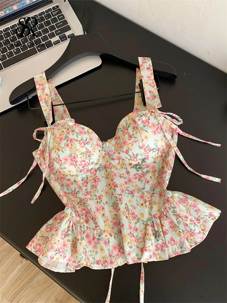 Summer Hotsweet Floral High Waist Corset Top