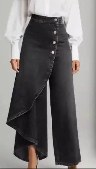 2026 Women's Vintage Wide Leg Imitation Denim Pants – Slim, Chic & Effortlessly Casual