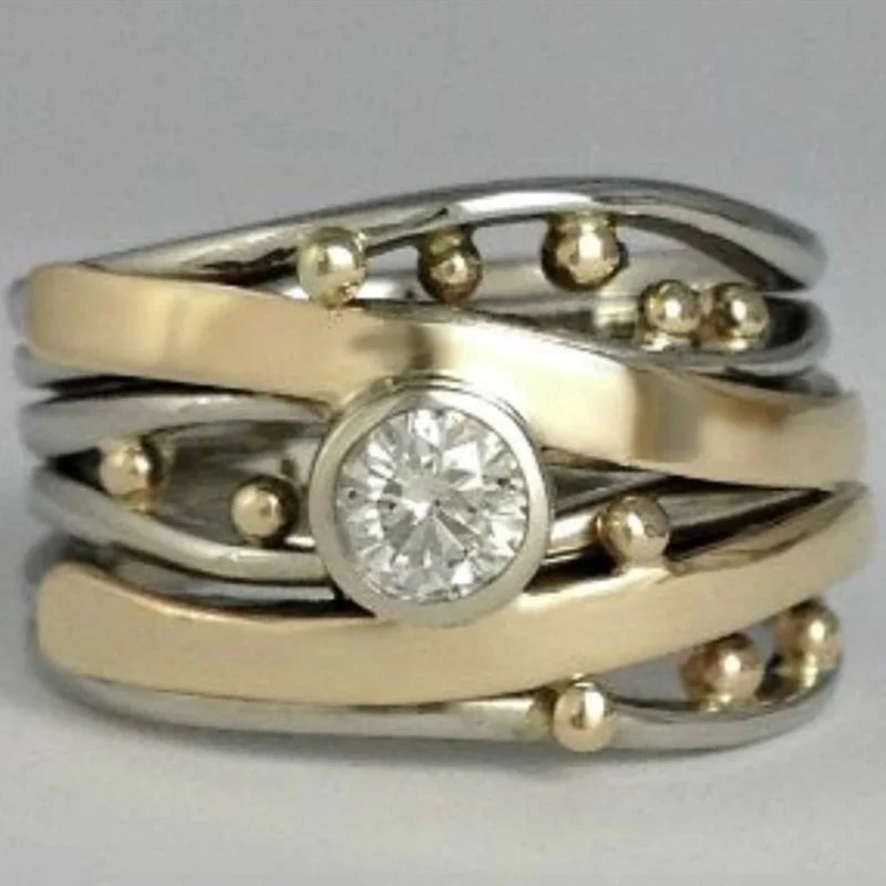 Noble Two-tone Rings with Brilliant Cubic Zirconia