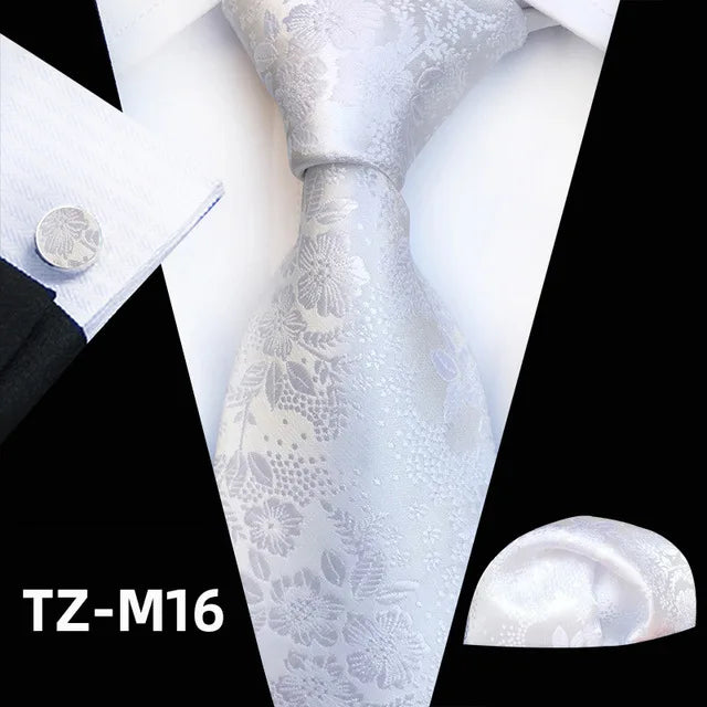 Floral  Neck Tie Set Handkerchief Brooch Cufflinks Men Accessories