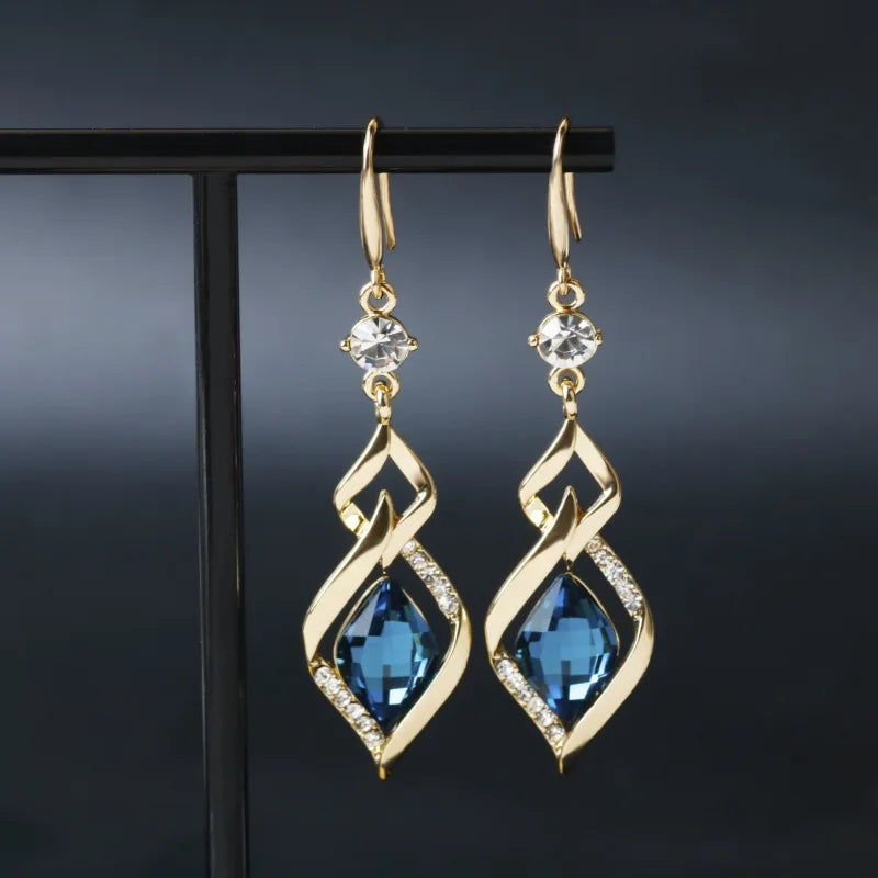 Trendy  Long Blue Crystal GeometryDangle Drop Earrings