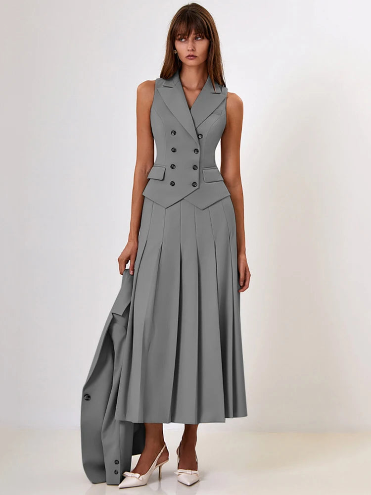 Autumn  Double-breasted Vest And Split Skirt Matching Sets