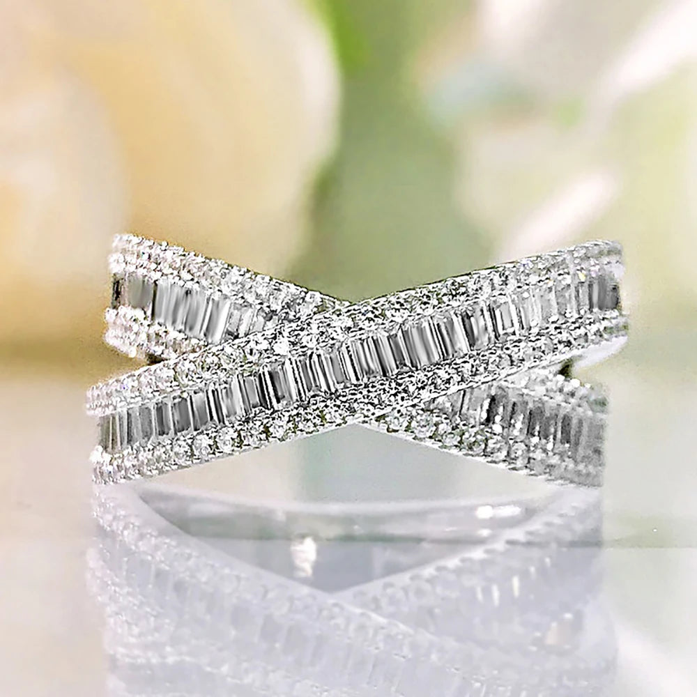 Luxury 100% 925 Real Silver High Carbon Diamond Cross Wedding Rings for Women