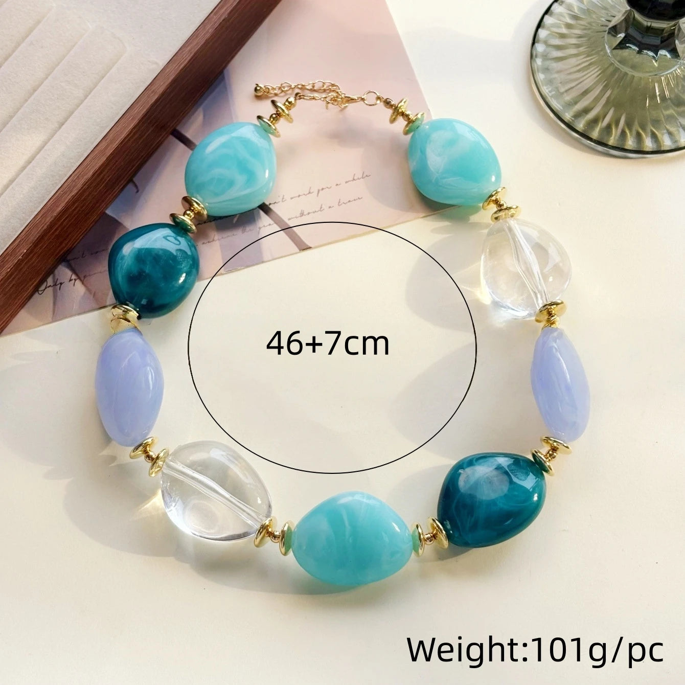Irregular Blue Green Acrylic Beaded Necklace