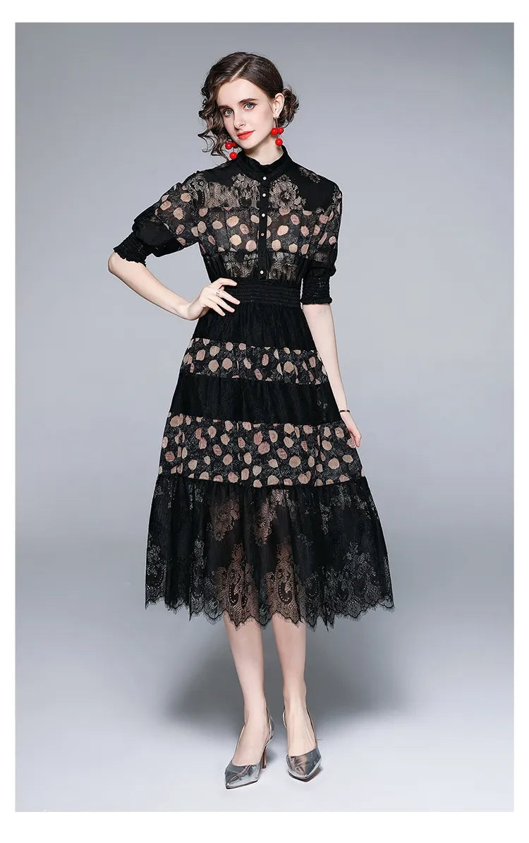 Summer Long Elegant Black Lace Dress