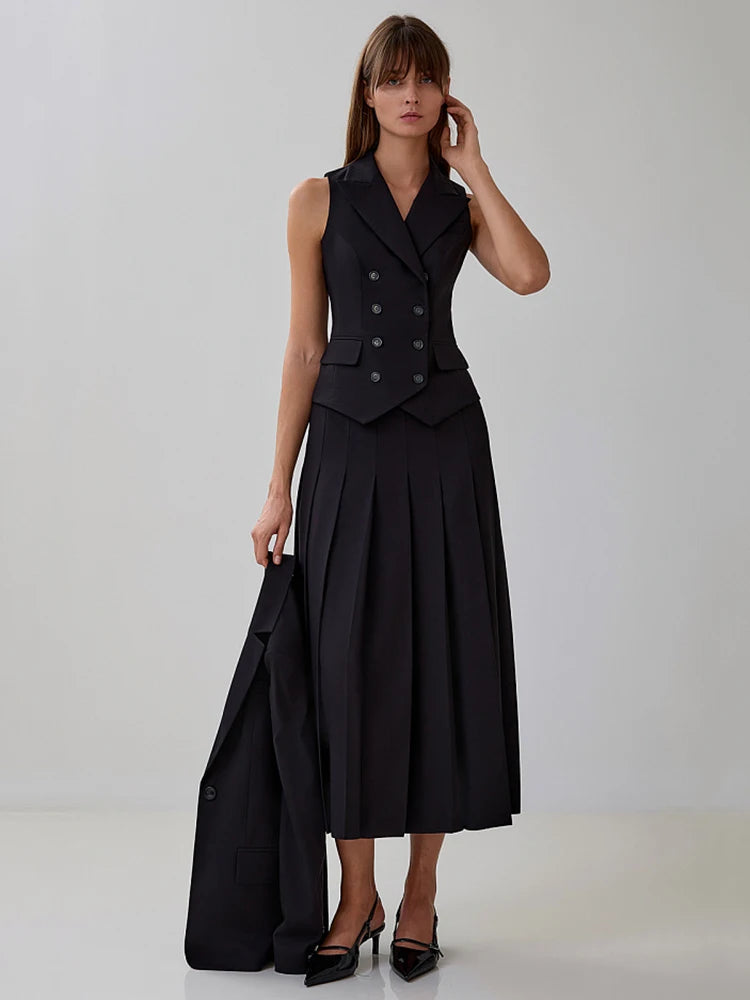 Autumn  Double-breasted Vest And Split Skirt Matching Sets