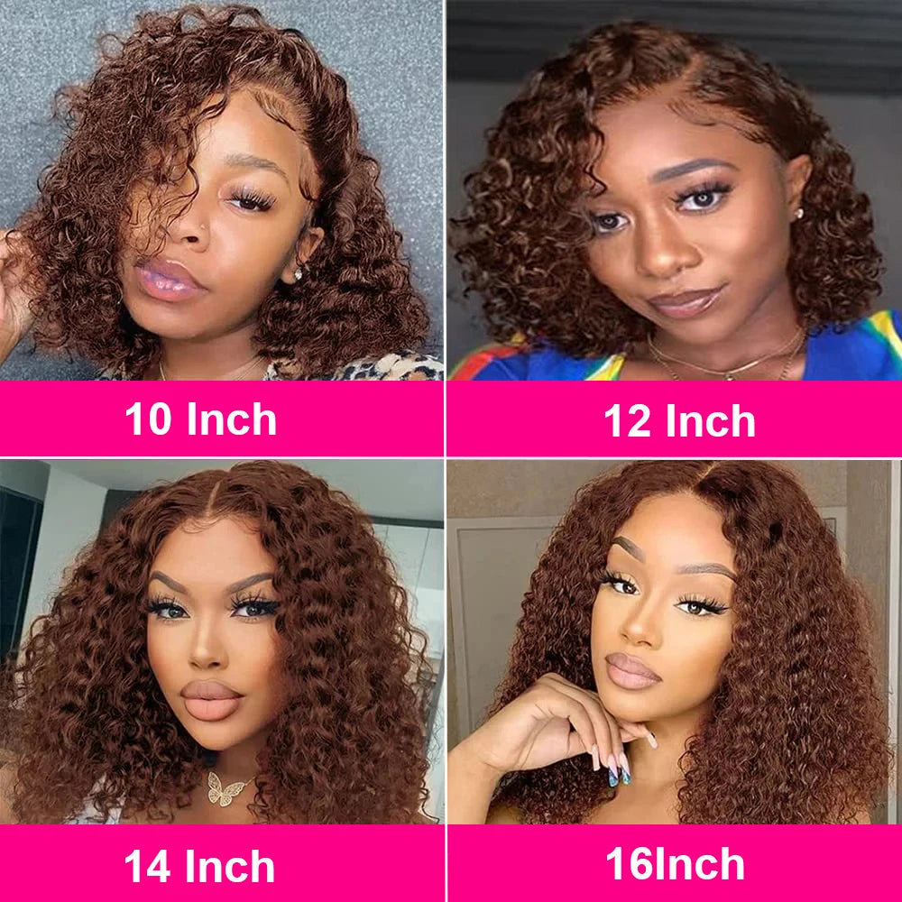 200% Brown kinky Curly Short Bob Wig