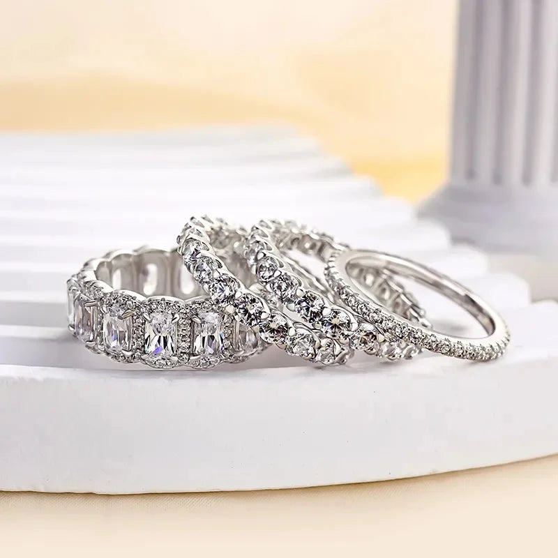 4Pcs Set Modern Fashion Female Rings Sparkling CZ