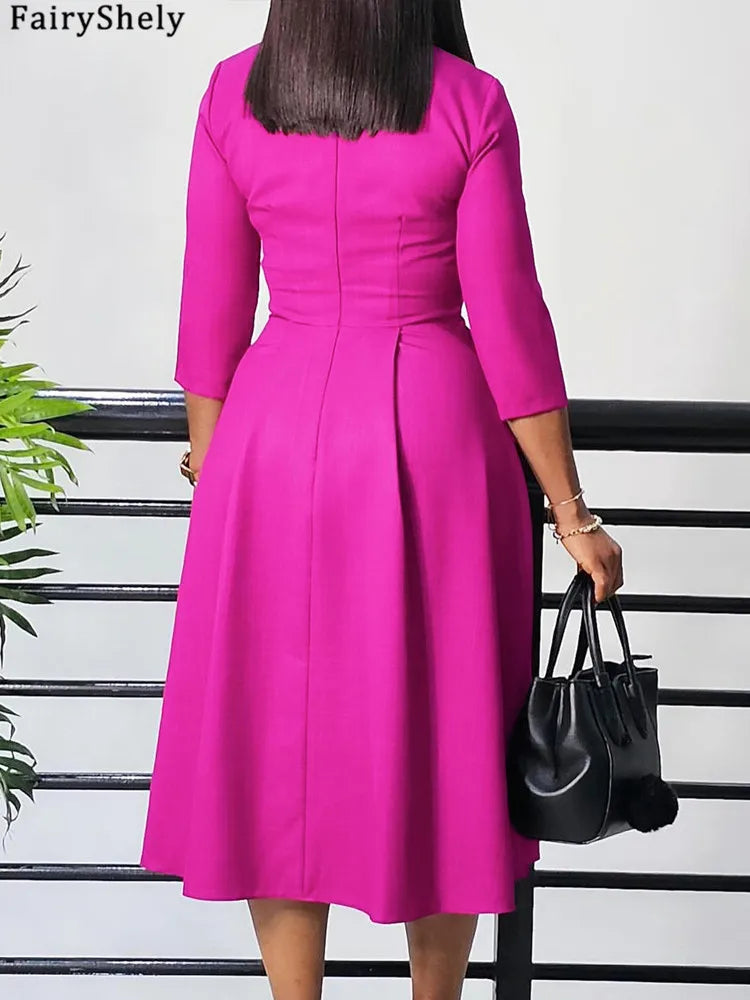 2026 Sexy Solid Plus Size Long Sleeve Autumn Party Tight Folds Curvy Dress