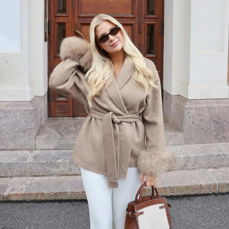 Fox Fur Short  Removable Elegant Double-sided Wool Overcoat
