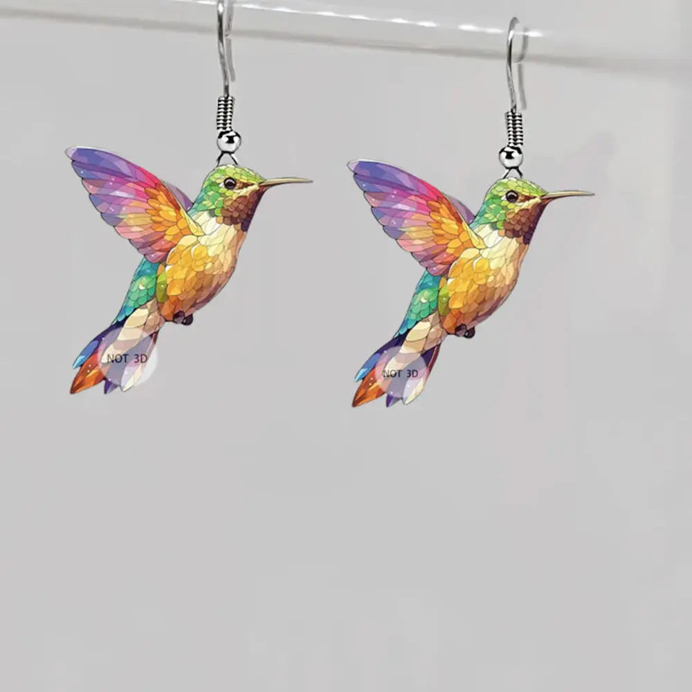 Acrylic Hummingbird Earrings – 2D Bird Shape Drop Dangle Jewelry for Women & Girls