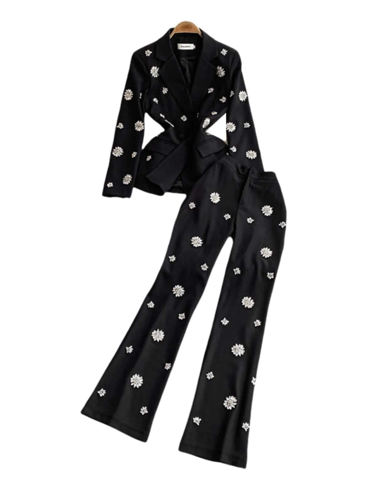 Elegant Diamond-Embellished Two-Piece Suit Set for Women