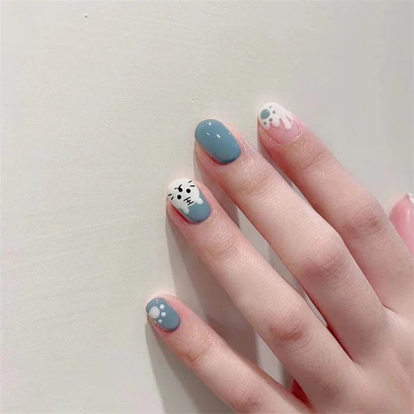 24P/set Medium Length French False Nails