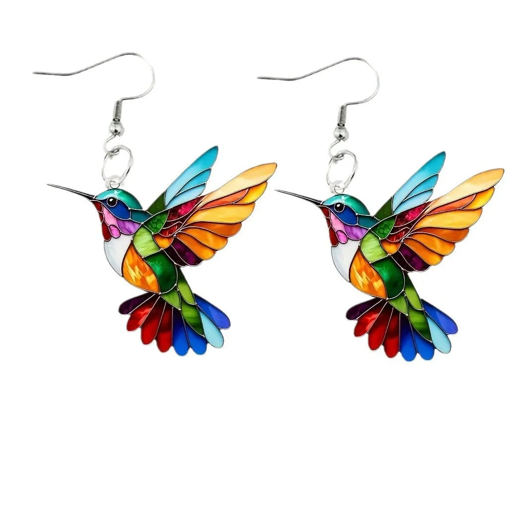 Acrylic Hummingbird Earrings – 2D Bird Shape Drop Dangle Jewelry for Women & Girls