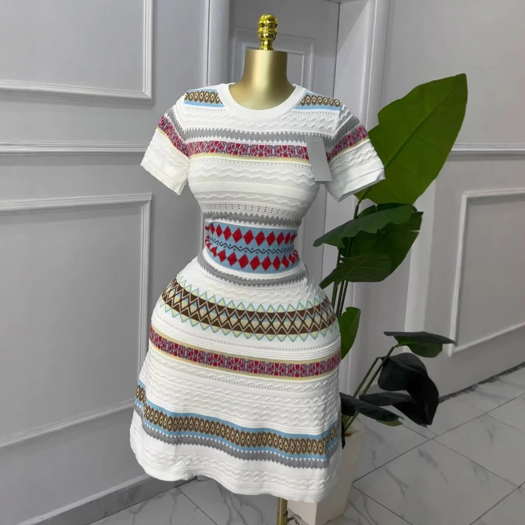 Striped Streetwear Knit Elegant Dress