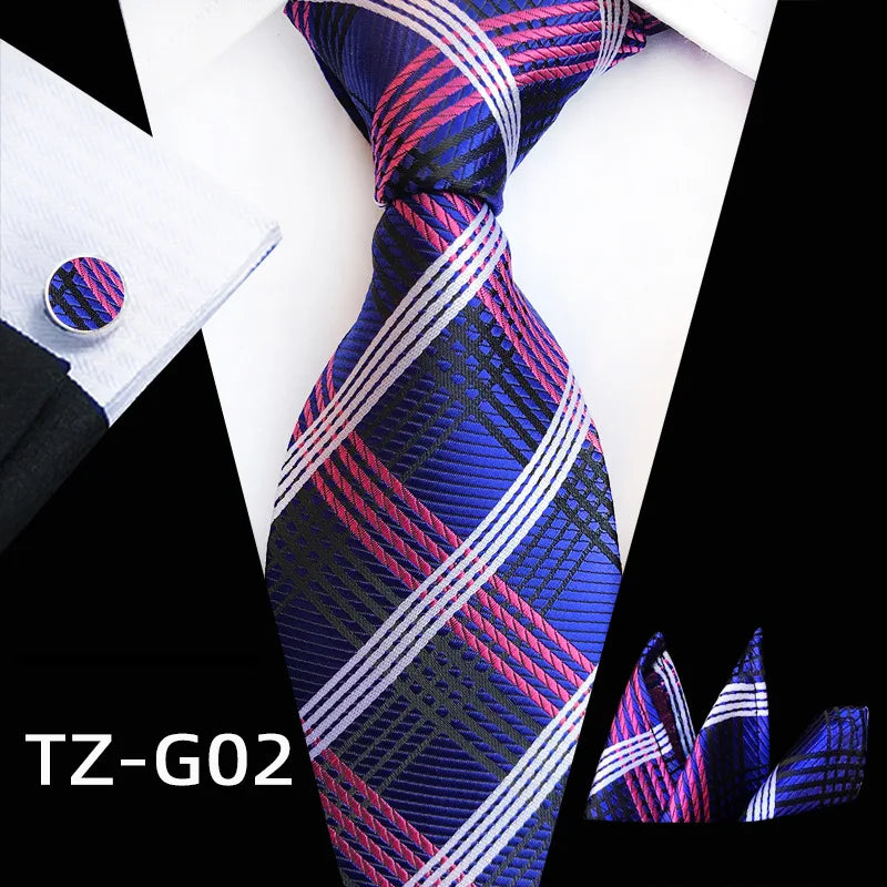 Orange Novelty Ties Plaid Flower Design Wedding Necktie Hanky Cufflinks