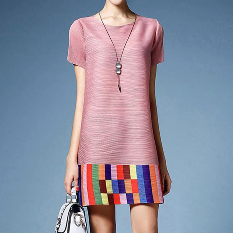 Summer Contrast Pleated Dress