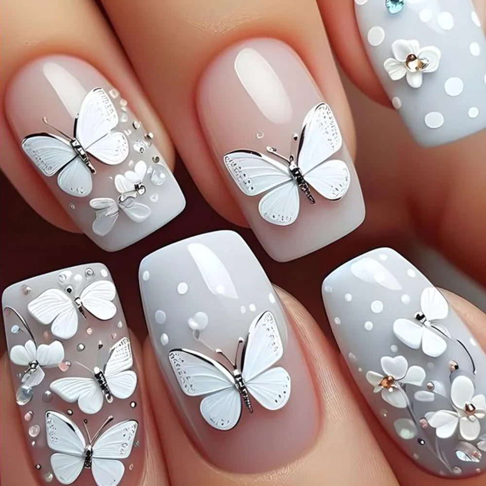 24pcs Press on Nails Flower Design