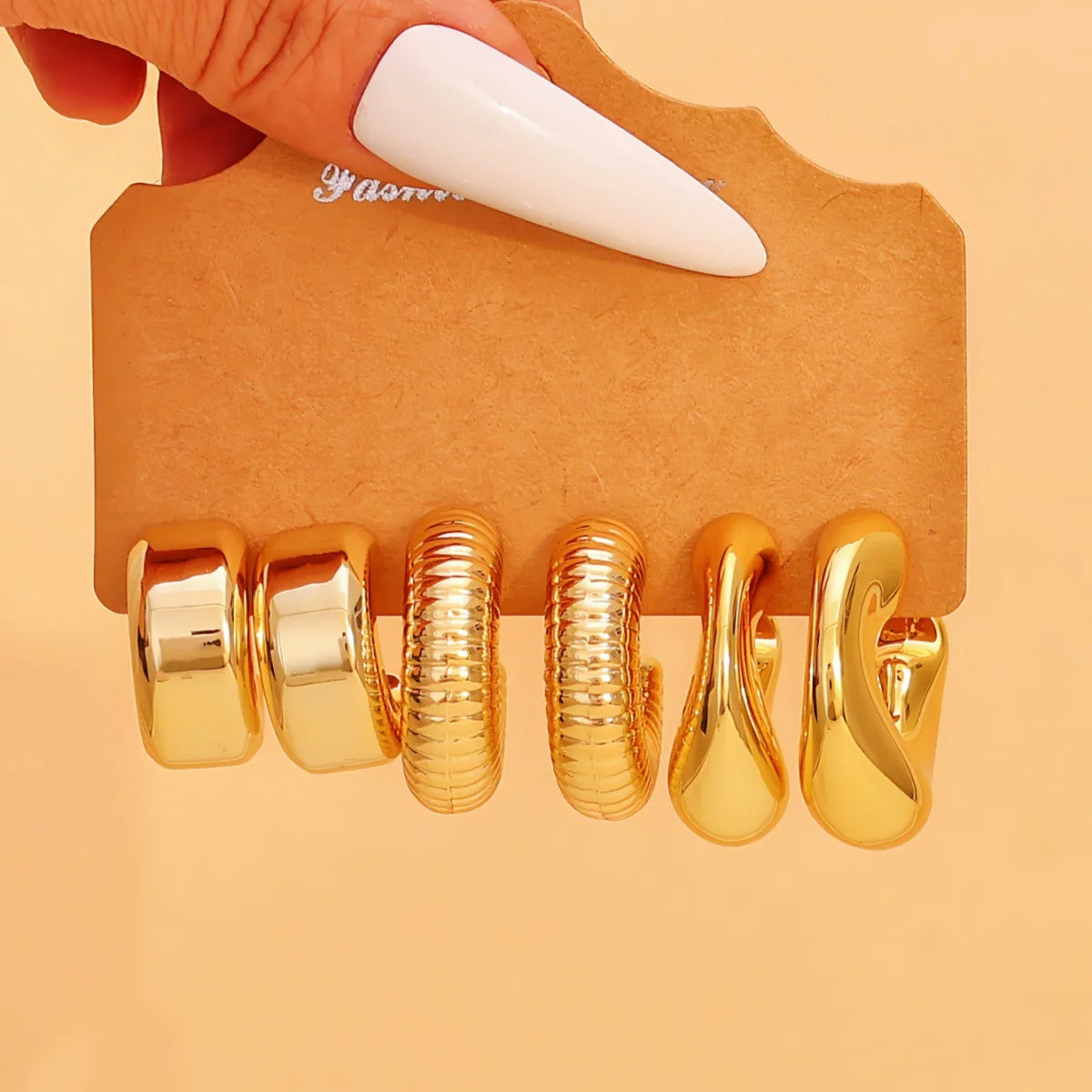 9-Pair Golden Resin Earrings Set – Starfish, Seashell &amp; Textured C-Shape Collection