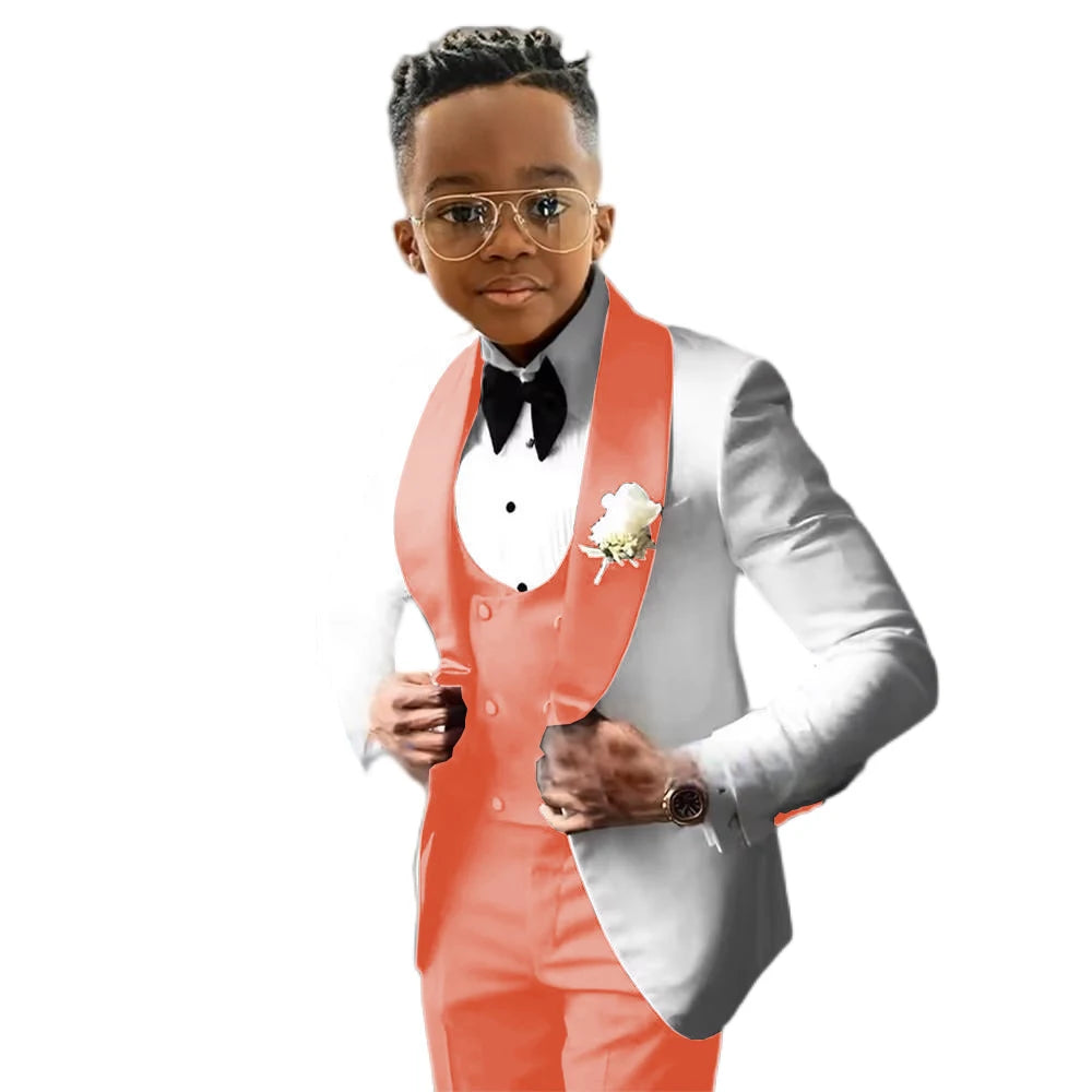 Suit for Boys Wedding Tuxedo – 3 Piece White Jacket, Royal Blue Pants &amp; Vest | Slim Fit Tailored Kids Blazer Set