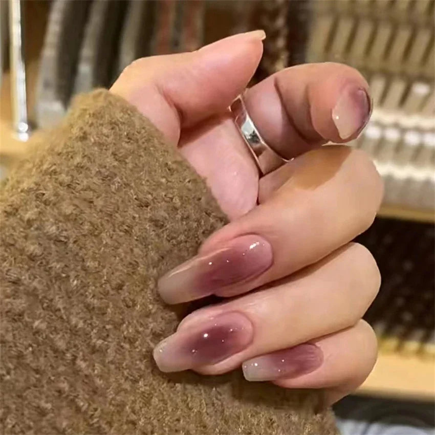 24Pcs/Set Dry Rose Blush Artificial Wearing False Nails