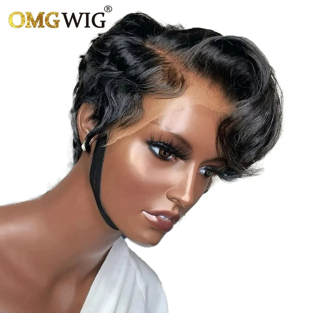 13x4 Lace Frontal Wig Wavy Preplucked Hairline 13x6x1 Side Part Short Bob With Bangs