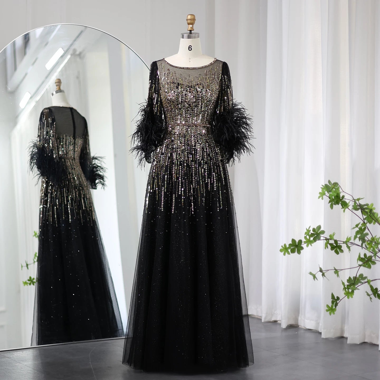 Luxury Feathers Dubai Evening Dress