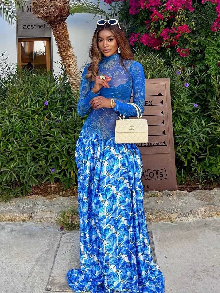 Spring & Summer Elegant Abstract Print Maxi Dress